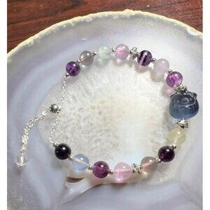 Beautiful Fluorite Bracelet with Hello Kitty and adjustable slide